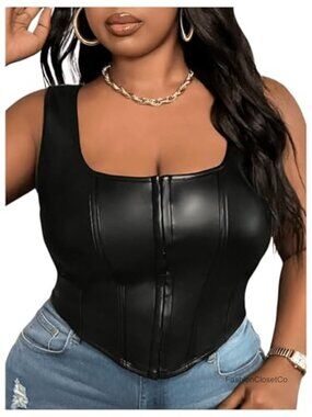 Plus Size PU Leather Sleeveless Corset Top Asymmetrical Hem Tank